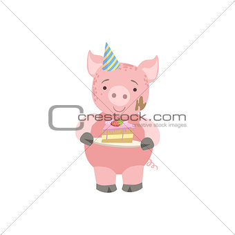 Pig Cute Animal Character Attending Birthday Party