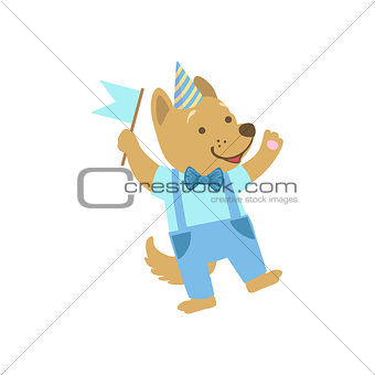 Puppy Cute Animal Character Attending Birthday Party