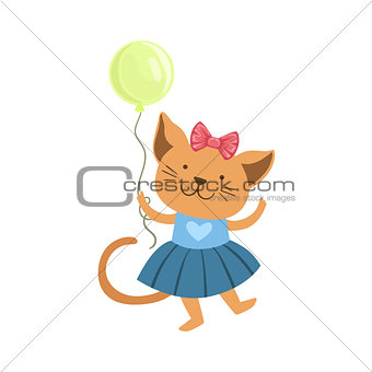 Cat Cute Animal Character Attending Birthday Party