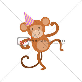 Monkey Cute Animal Character Attending Birthday Party