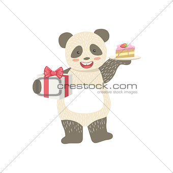 Panda Cute Animal Character Attending Birthday Party