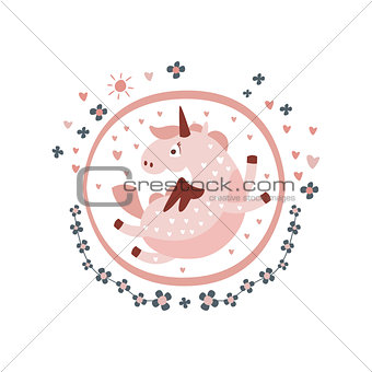 Pegasus Fairy Tale Character Girly Sticker In Round Frame