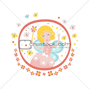 Fairy Godmother  Tale Character Girly Sticker In Round Frame