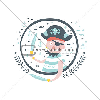 Pirate Fairy Tale Character Girly Sticker In Round Frame