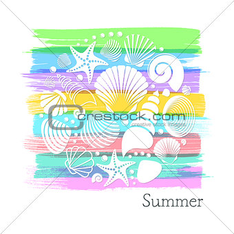 Summer card with white sea shells