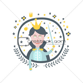 Prince Fairy Tale Character Girly Sticker In Round Frame
