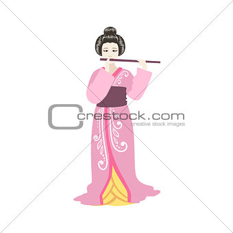 Japanese Geisha Playing Flute