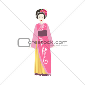 Japanese Geisha In Pink Kimono
