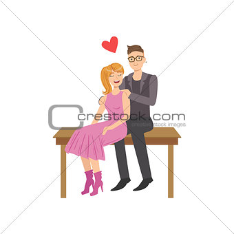 Couple In Love Sitting On The Bench
