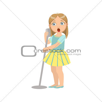 Girl In Yellow Skirt Singing In Karaoke