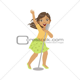 Girl In Green Skirt Singing In Karaoke