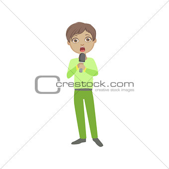 Boy In Green Outfit Singing In Karaoke
