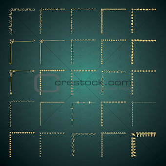 Vector Golden Decorative Hand Drawn Outlined Corners