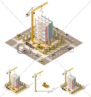 Vector isometric low poly construction site