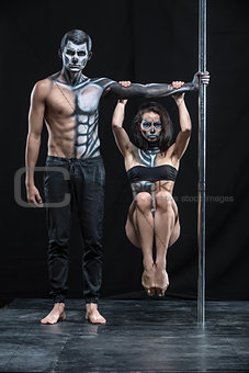 Couple of dancers with body-art