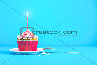 delicious cupcake with a burning candle