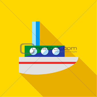 A child's toy boat on a yellow background
