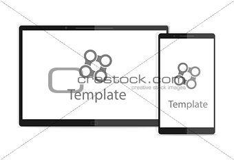 Modern digital tablet PC with mobile smartphone isolated on white. Vector illustration for website.
