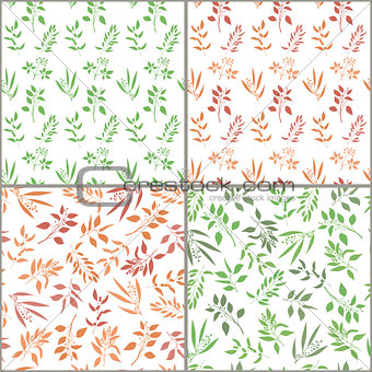 Seamless pattern set with orange and green twigs silhouette.