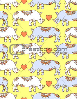 pattern with colorful rhinoceroses