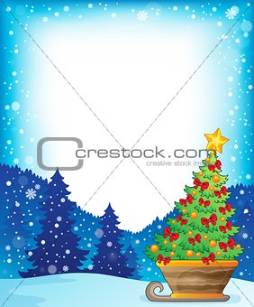 Frame with Christmas tree on sledge