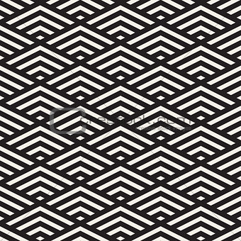 Vector Seamless Black and White Rhombus Grid Isometric Stripes Pattern