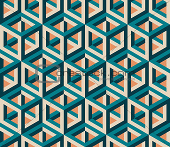 Vector Seamless Isometric Hexagonal Cube Structure  Vintage Pattern