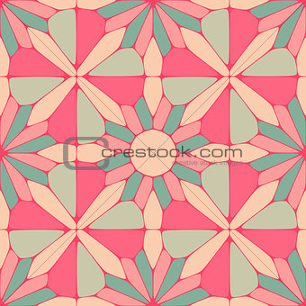 Vector Seamless Vintage Floral Geometric Pattern in Teal and Pink
