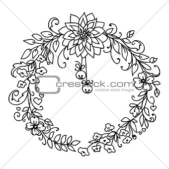 Merry Christmas and New Year wreath with bells
