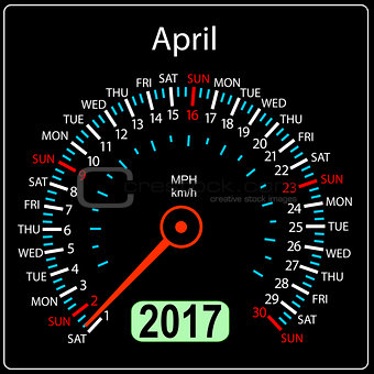 year 2017 calendar speedometer car in vector. April