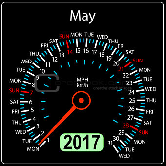 year 2017 calendar speedometer car in vector. May