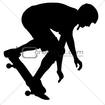 Silhouettes a skateboarder performs jumping. Vector illustration