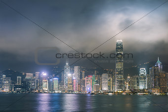 Downtown and building in Hong Kong skyline at night