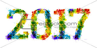 year Colourful bright ink splat design on white background