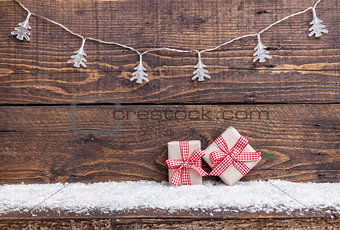 Christmas decoration on wooden background with copy space