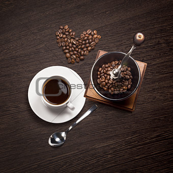 coffee attributes on a wooden background