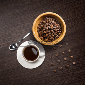 coffee attributes on a wooden background