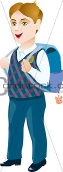 Schoolboy with backpack on a white background