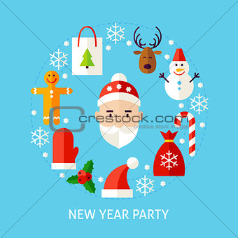 New Year Party Flat Concept