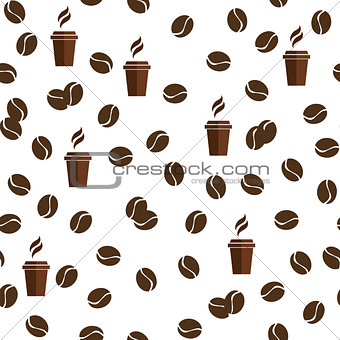 Tea or coffee cups seamless vector pattern with coffee beans or corns.