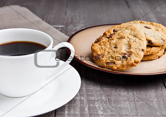 coffee cup with cookie for breakfast morning