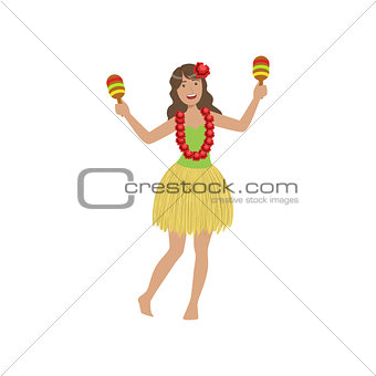 Girl Playing Maracas Hawaiian Vacation Classic Symbol