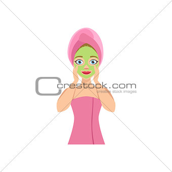 Woman Doing Green Cream Face Mask Home Spa Treatment Procedure