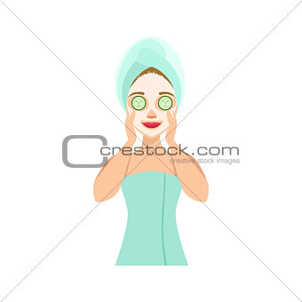 Woman Doing Cucumber Mask Home Spa Treatment Procedure