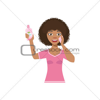 Woman Using Cleaning Lotion Home Spa Treatment Procedure