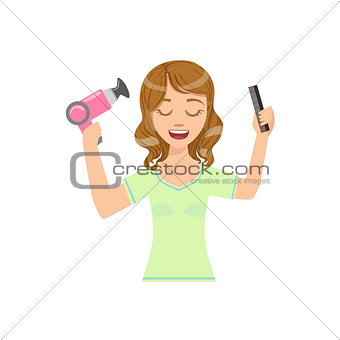 Woman Drying Hair With Hairdryer Home Spa Treatment Procedure