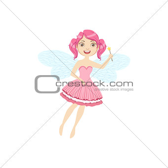 Cute Fairy With Magic Wand Girly Cartoon Character