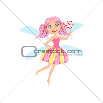 Cute Fairy With Lollypop Girly Cartoon Character