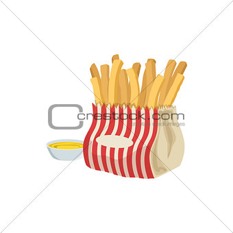 Fries With Sauce Street Food Menu Item Realistic Detailed Illustration