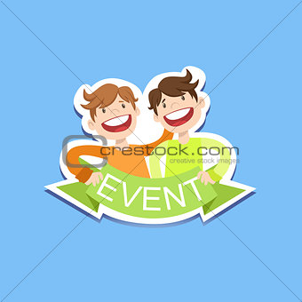 Event Template Label Cute Sticker With Smiling Friends